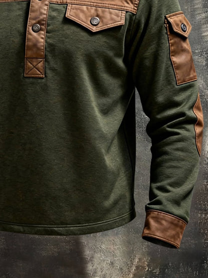 Men'S Vintage Style Color-Block Long-Sleeved Sweatshirt