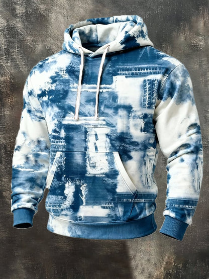 Men's Retro Distressed Color Block Print Casual Long Sleeve Sweatshirt