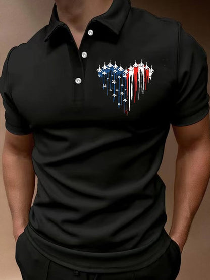 Men's Independence Day Printed Casual Polo Shirt