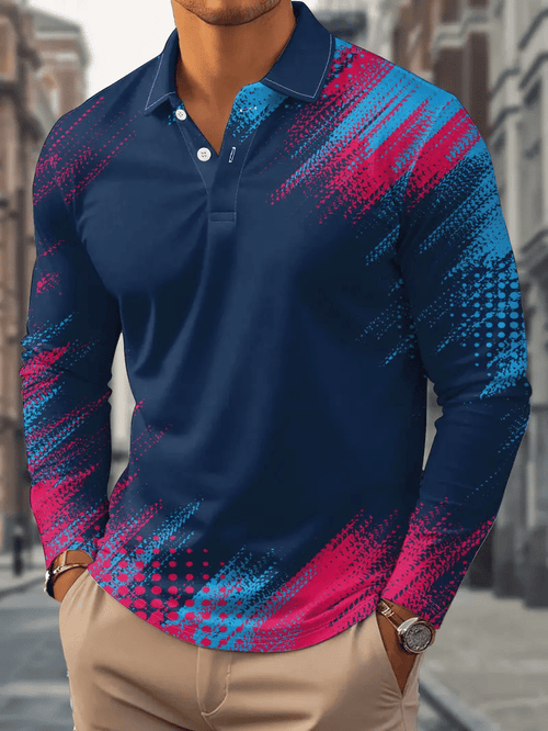 Men's Business Casual Striped Long-Sleeved Polo Shirt