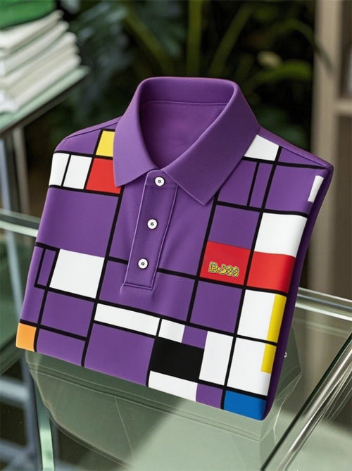 Men's Business Casual Art Button Short Sleeve Polo Shirt