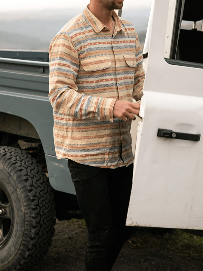 Men's Retro Western Ethnic Aztec Color Block Shirt
