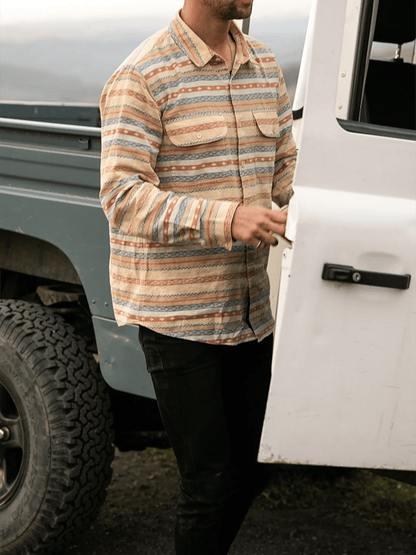 Men's Retro Western Ethnic Aztec Color Block Shirt