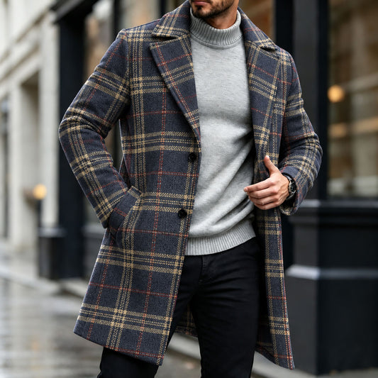 Men's Checkered Wool Overcoat