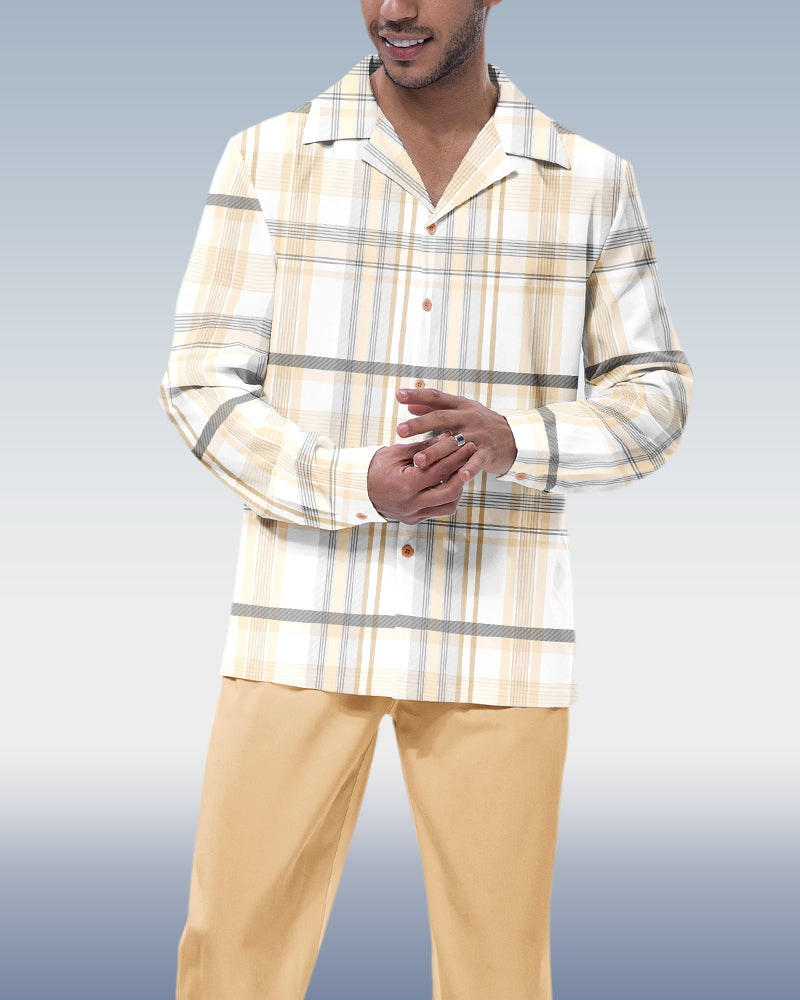 Suitmens Men's Yellow Plaid Long Sleeve Hiking Suit