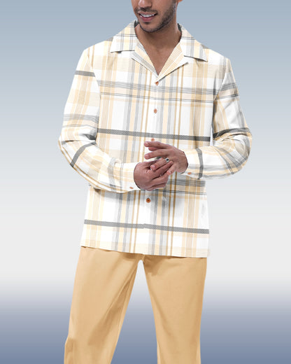 Suitmens Men's Yellow Plaid Long Sleeve Hiking Suit