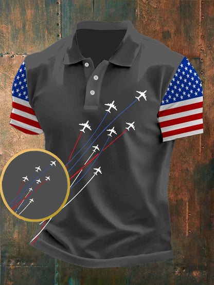 Men's American Flag Independence Day Print Casual POLO Shirt