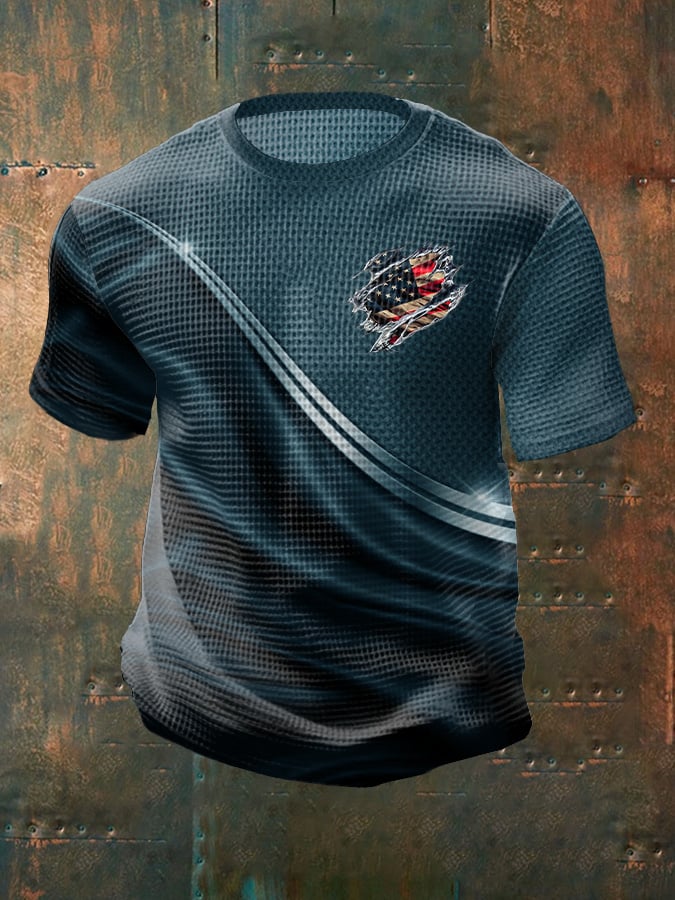 Men's Casual Independence Day Flag Graphic Printed Round Neck Short Sleeve T-Shirt