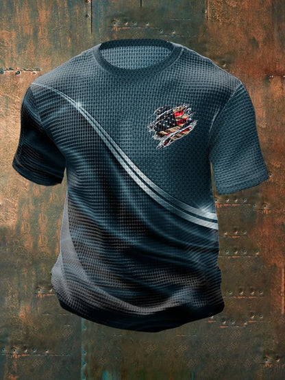 Men's Casual Independence Day Flag Graphic Printed Round Neck Short Sleeve T-Shirt