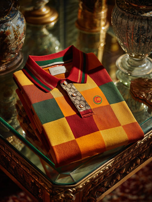 Men's Retro Business Print Long Sleeve Polo Shirt