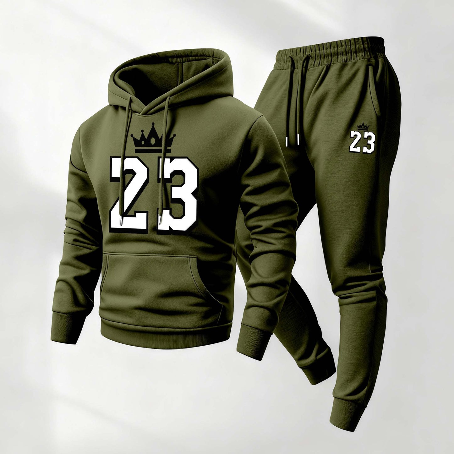 Men's Retro Basketball 23 King Patterned Hoodie And Drawstring Track Pants Set, Men's Casual Athletic Long-Sleeved Hooded Jacket And Pants, Suitable For Fall And Winter, Street Style Hoodie Set, Everyday Wear, Indoor And Outdoor Sportswear