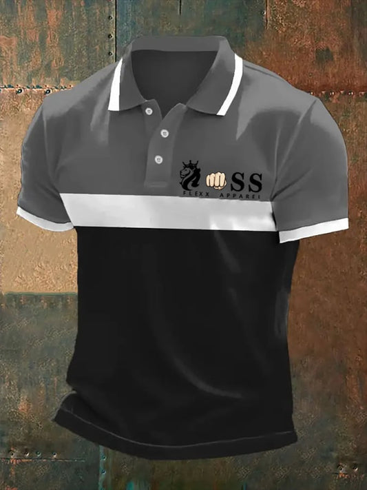 Men's Retro Letter Print Casual Polo Shirt