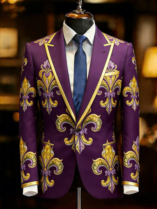 Men's New Orleans Louisiana Mardi Gras Fleur De Lis Printed Suit Jacket