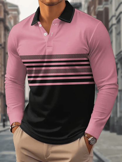 Men's Business Casual Striped Button-Down Polo