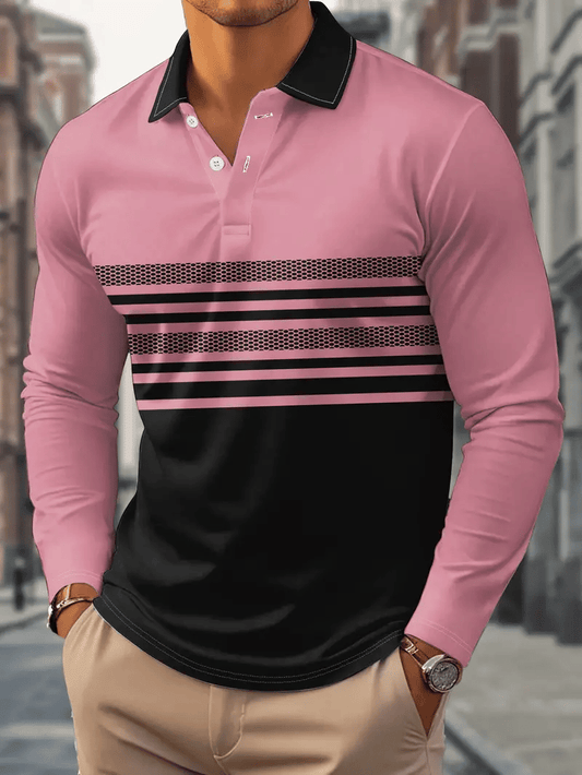 Men's Business Casual Striped Button-Down Polo