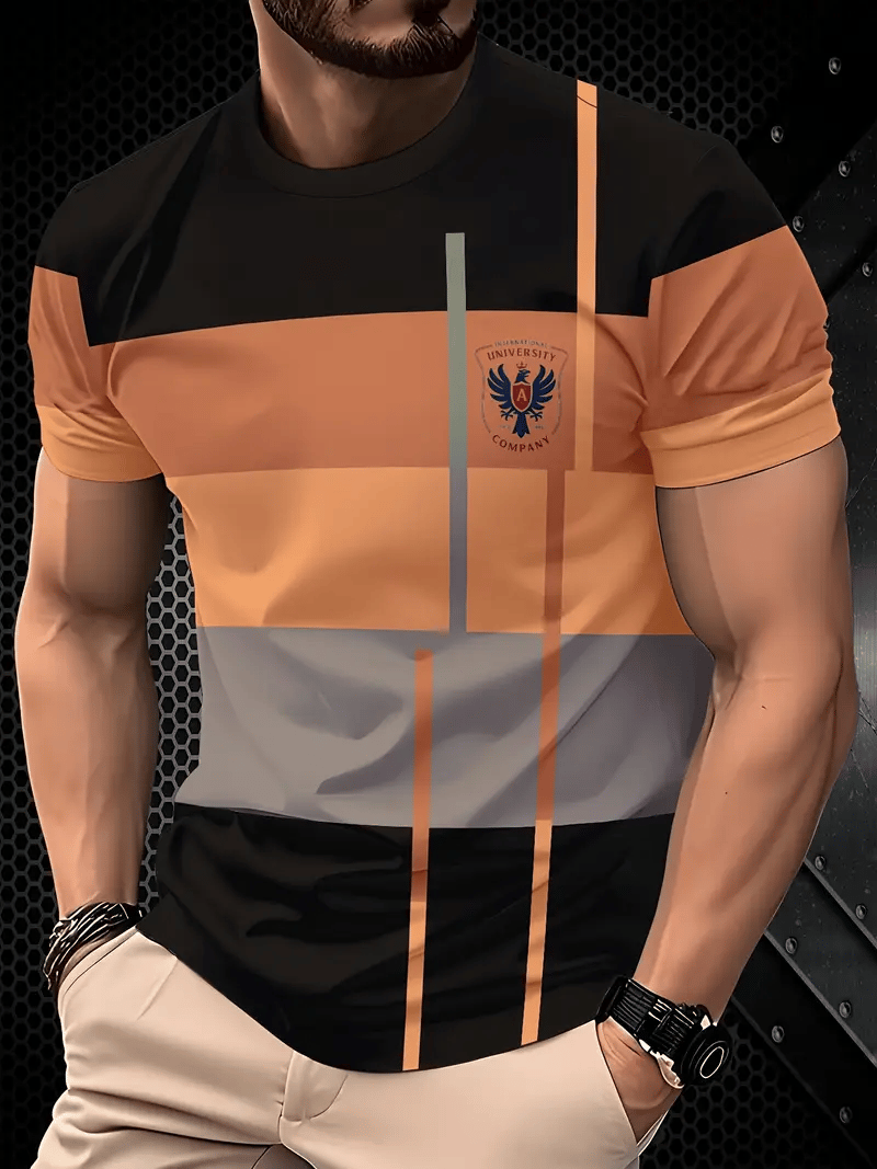 Men's short-sleeved T-shirt with striped logo print