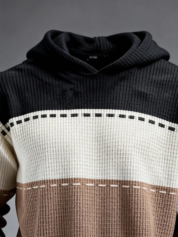 Men's Retro Color Block Print Zipper Sweatshirt