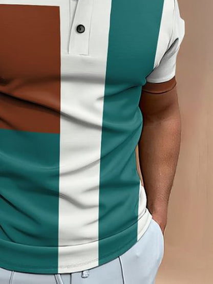 Casual Fashion Contrast Color Short Sleeve Polo Shirt