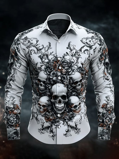 Men's Casual Vintage Brogue Skull Pattern Shirt