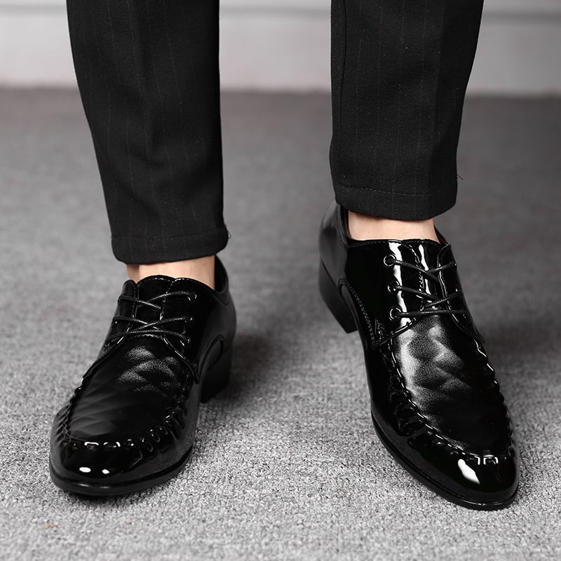 Men's Business Casual Pointed Toe Patchwork Patant Faux Leather Shoes