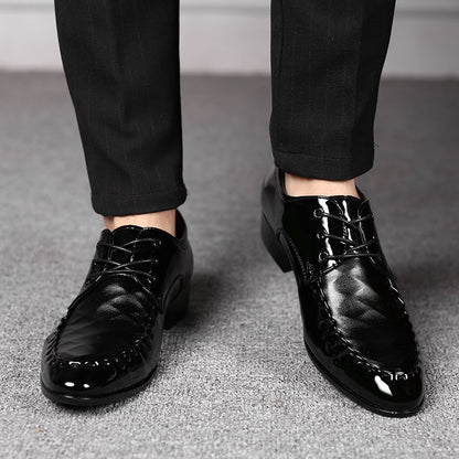 Men's Business Casual Pointed Toe Patchwork Patant Faux Leather Shoes