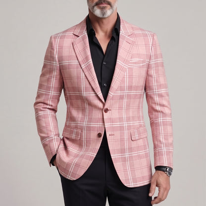 Men's Classic Plaid Print Notch Lapel Two Button Slim Business Casual Blazer