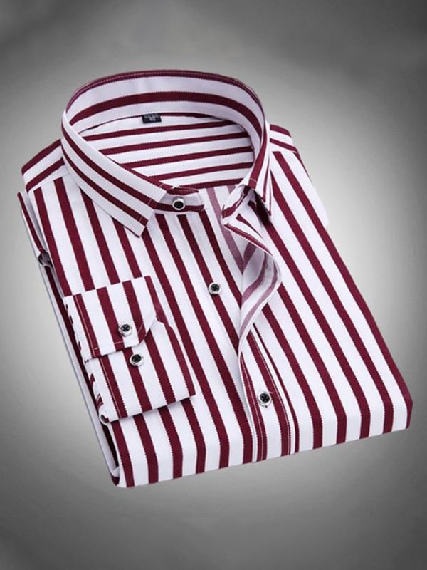 Men's Stripe Print Business Long Sleeve Shirt