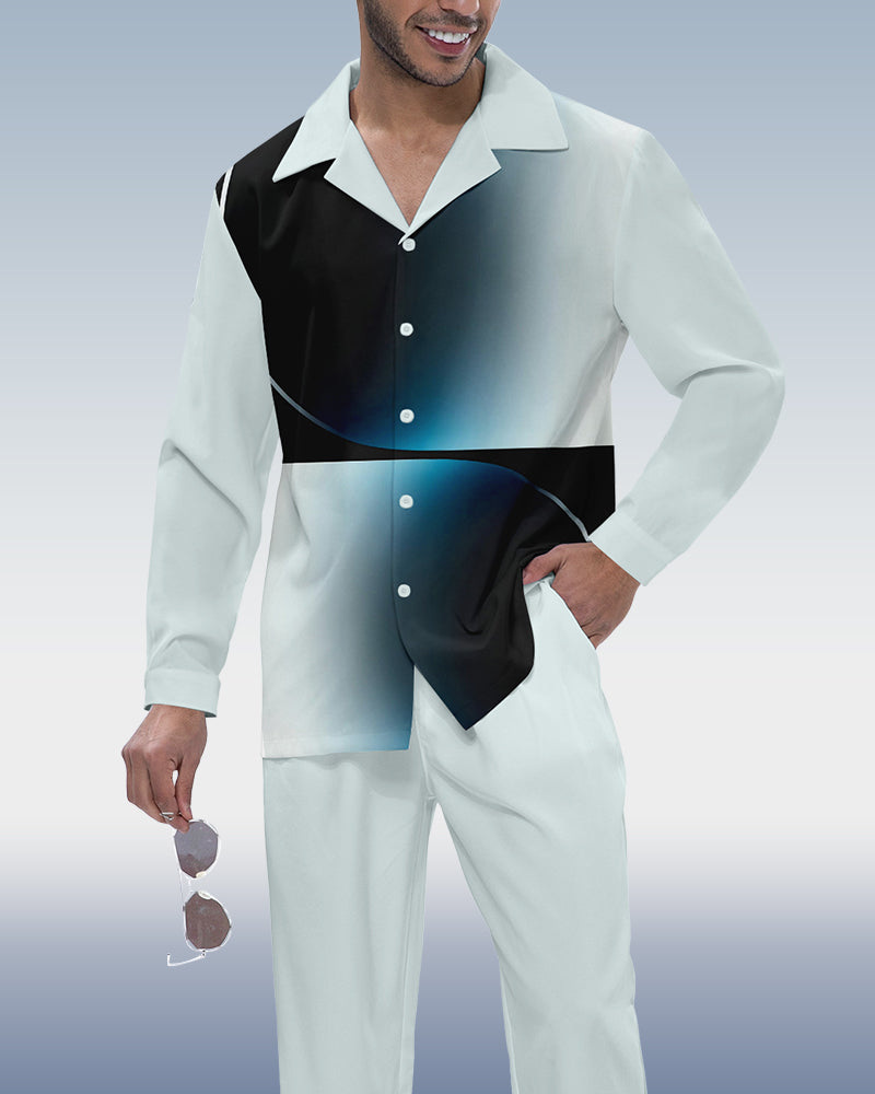 Men's Gradient Print Long Sleeve Shirt Walking Suit 314