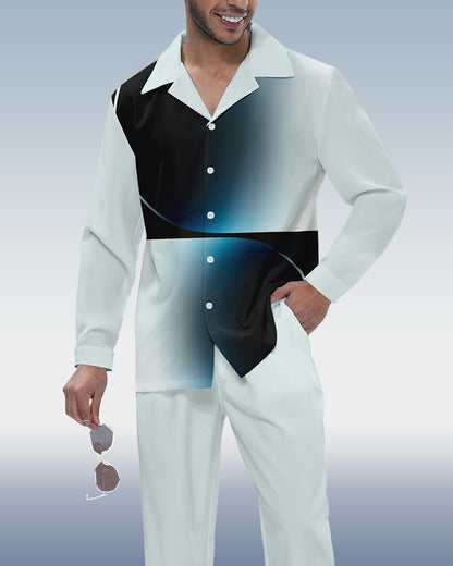 Men's Gradient Print Long Sleeve Shirt Walking Suit 314