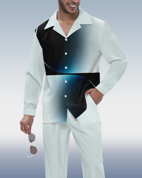 Men's Gradient Print Long Sleeve Shirt Walking Suit 314