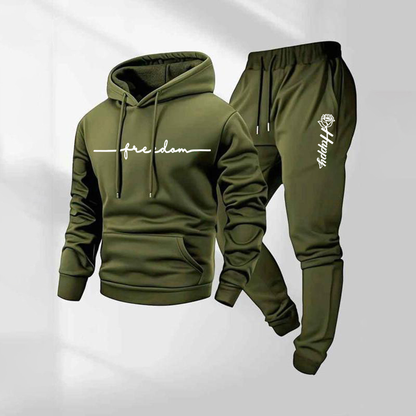 Men's Rose Pattern Print Hoodie and Drawstring Sweatpants Set, Menswear, Casual Athletic Long Sleeve Hooded Jacket & Trousers for Fall & Winter, Men's Clothing for Daily Wear, Sportswear Indoor Outdoor, Tracksuit, Athleisure