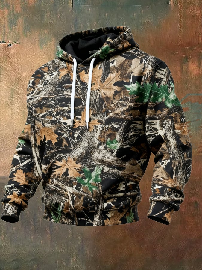 Men's Retro Distressed Color Block Camouflage Print Casual Long Sleeve Sweatshirt