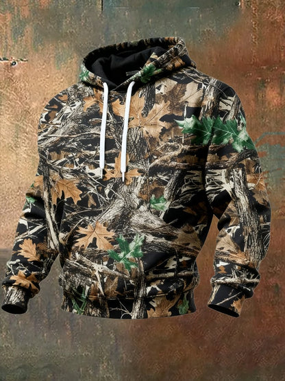 Men's Retro Distressed Color Block Camouflage Print Casual Long Sleeve Sweatshirt