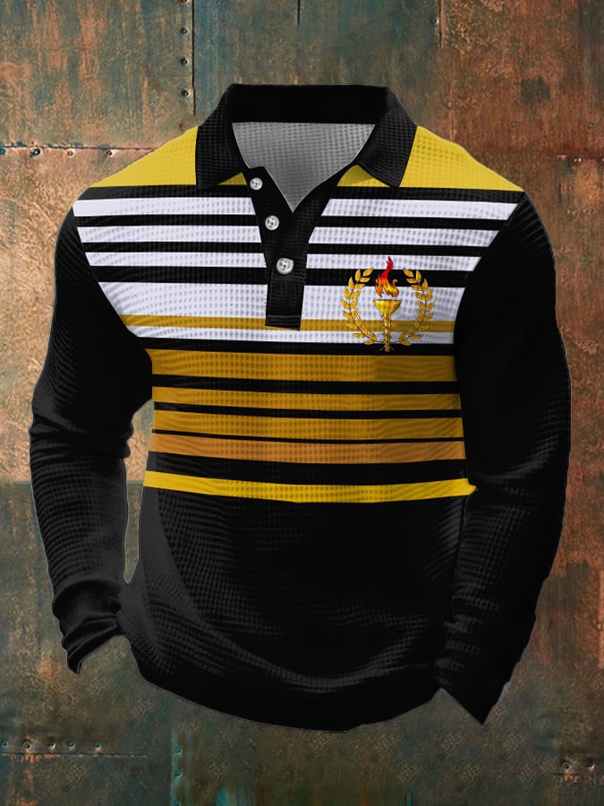 Men's Retro Waffle Color Stitching Lapel T-Shirt