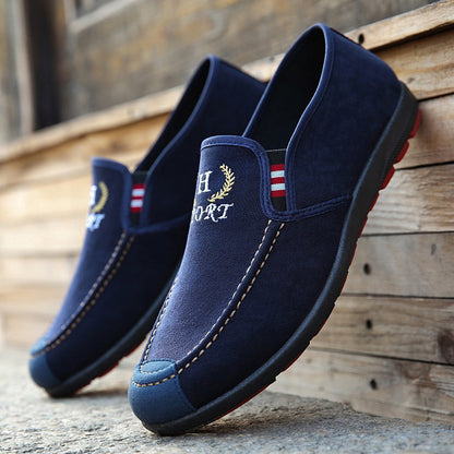 Cowhide-Soled Low-Top Canvas  Loafers