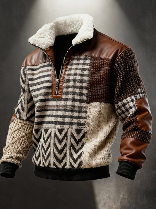 Men's Retro Western Print Zipper Sweatshirt
