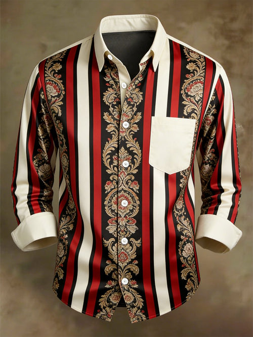 Men's Retro Business Casual Baroque Striped Long-Sleeved Shirt