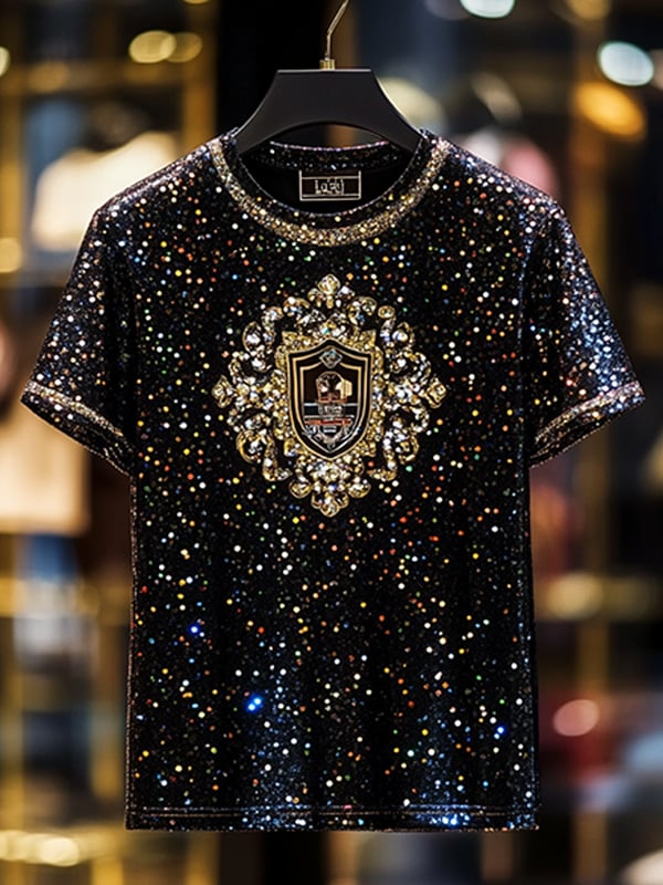 Men's Business Luxury Printed  Cotton Short Sleeve T-Shirt