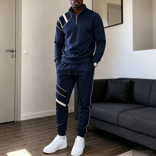 Men's Printed Zipper Stand-Up Collar Sweatshirt and Sweatpants Set