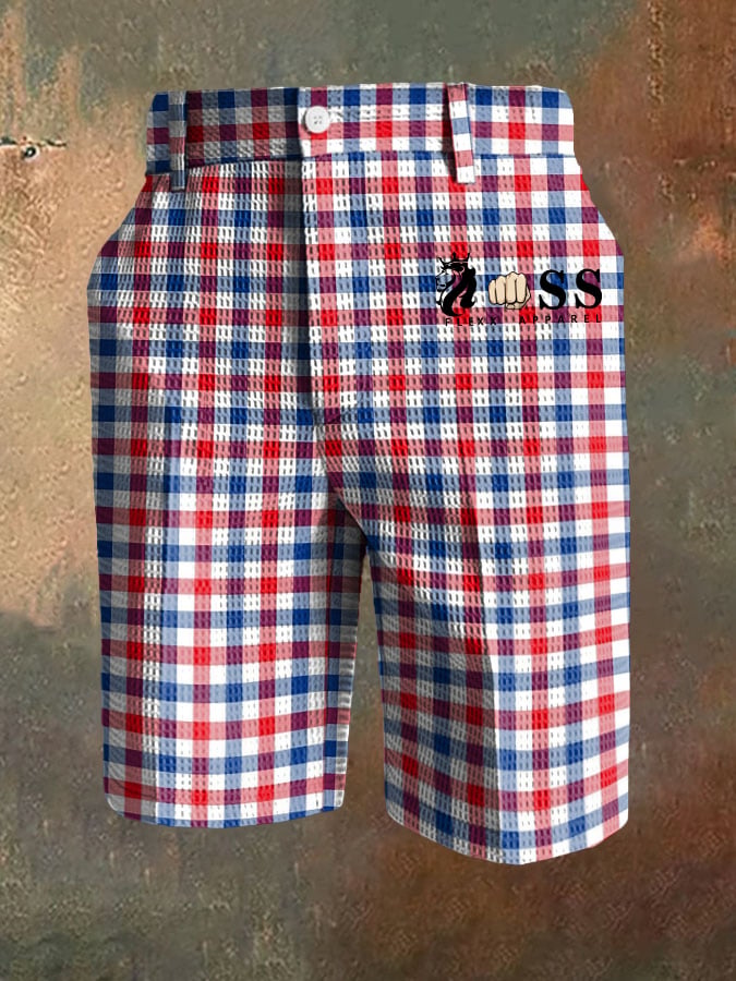 Men's Casual Plaid Waffle Pants