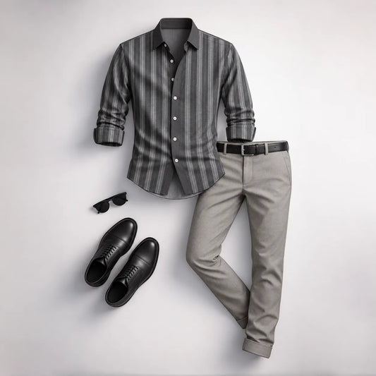 Men's Striped Long-Sleeve Shirt and Pants Set