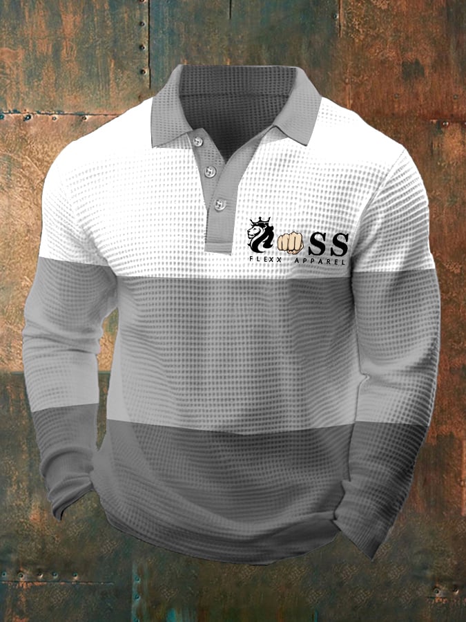 Men's Business Casual Contrast Waffle Polo Top