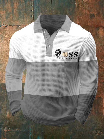 Men's Business Casual Contrast Waffle Polo Top