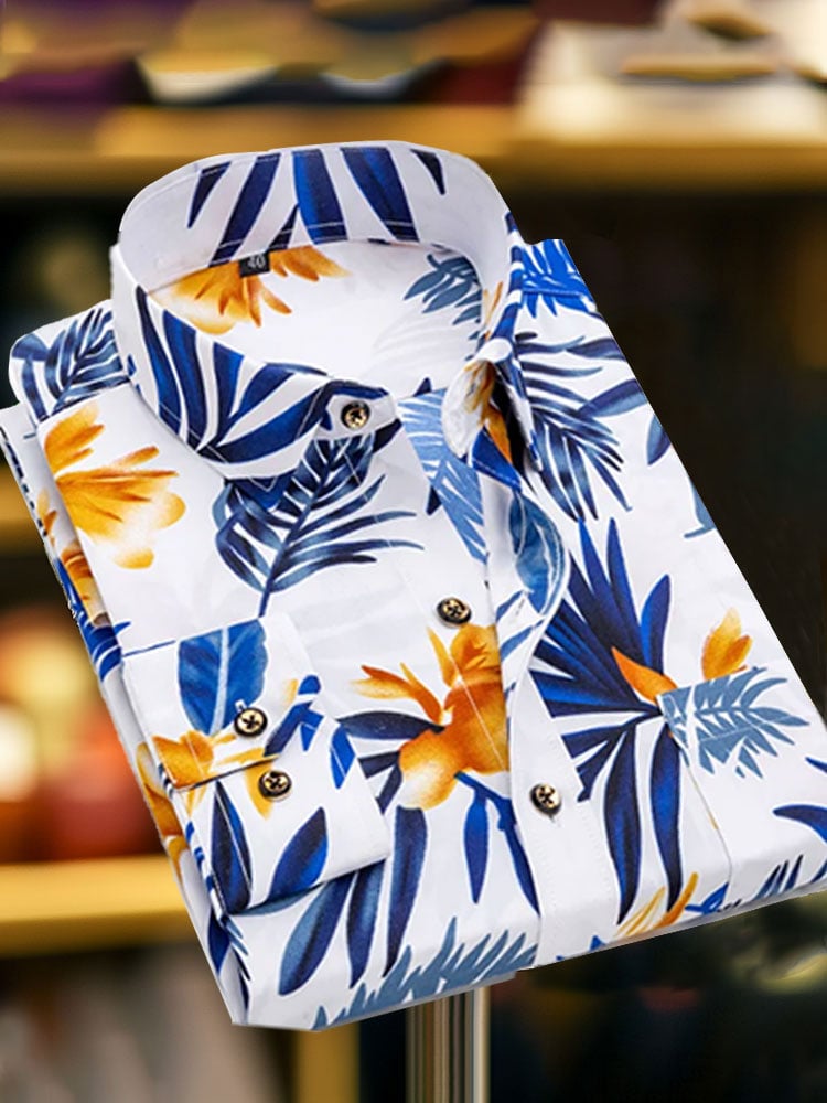 Men's Business Luxury Floral Print Short-sleeved Shirt