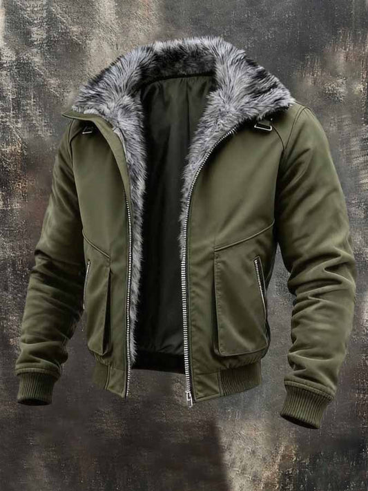 Men's Vintage Washed Cotton Fleece-Lined Thermal Outdoor Jacket