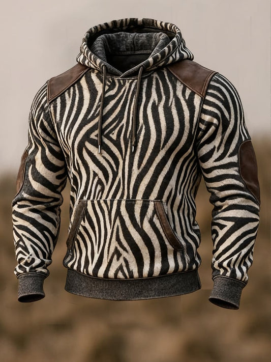 Men's Retro Zebra Print Casual Long Sleeve Sweatshirt