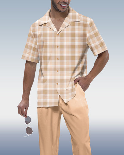Rianmond Men's Khaki Square Short Sleeve Walking Suit
