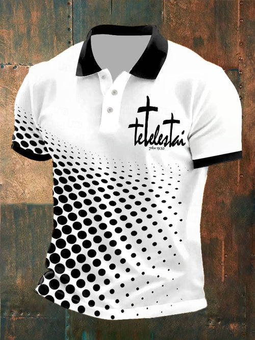 Man's Retro It Is Finished John 19:30 Printed Polo Shirt