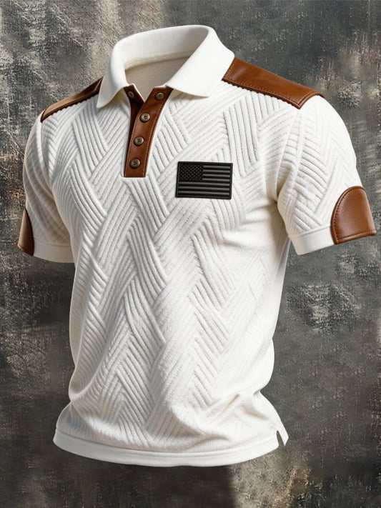 Men's Retro Textured Color-Blocked Polo Collar Short Sleeves
