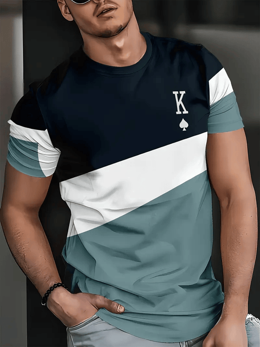 Men's Business Stripe Logo Print Short Sleeve T-Shirt